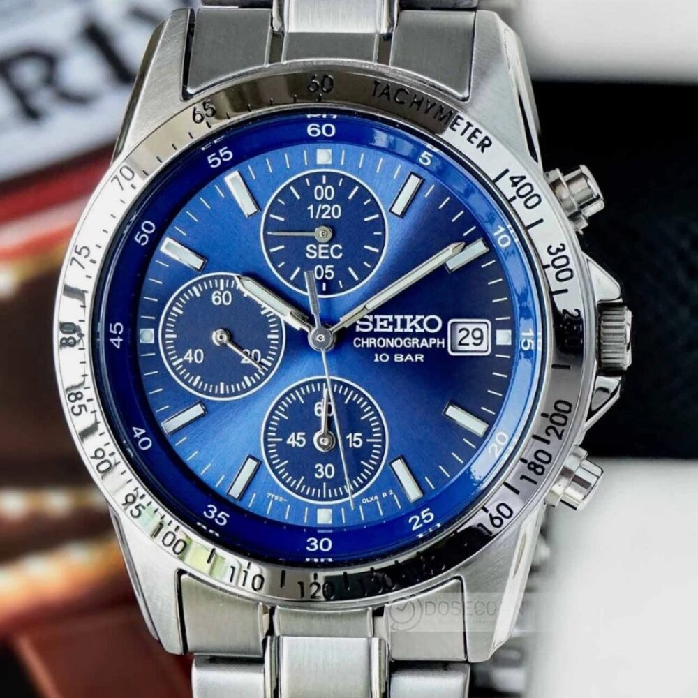 Seiko Spirit Blue Dial Chronograph Stainless Steel Men's Watch